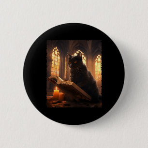 Chapa Redonda De 5 Cm Retro Black Cat Reading Book Vintage Halloween Boo
