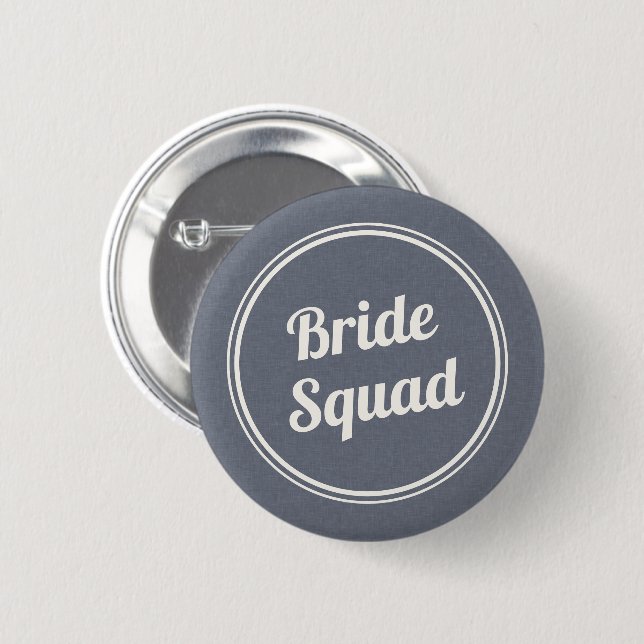 Chapa Redonda De 5 Cm Retro Blue Linen Bride's Squad Bridesmaid Button (Anverso y reverso)