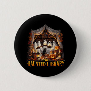 Chapa Redonda De 5 Cm Retro Bookish Witch Boo Ghost Haunted Bookstore Ha