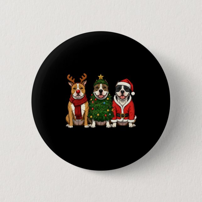 Chapa Redonda De 5 Cm Retro Christmas American Bully Santa Reindeer Dog  (Anverso)