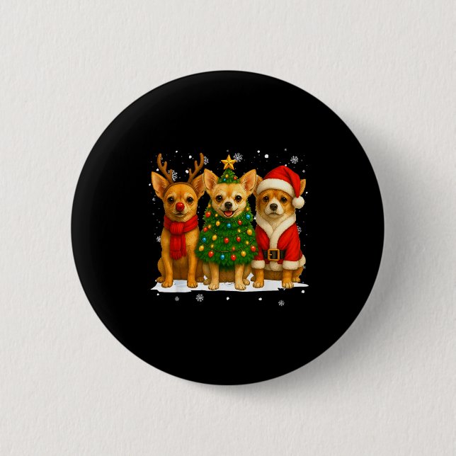 Chapa Redonda De 5 Cm Retro Christmas Chihuahua Santa Reindeer Dog Lover (Anverso)