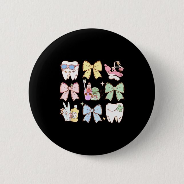 Chapa Redonda De 5 Cm Retro Coquette Bow Dental Hygienist Teeth Dentist  (Anverso)