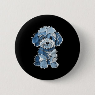 Chapa Redonda De 5 Cm Retro Denim Perro Parche, Funny Shabby Blue Jean P