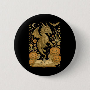 Chapa Redonda De 5 Cm Retro Floral Dragon Book Pumpkin Spookoki Leer Ha