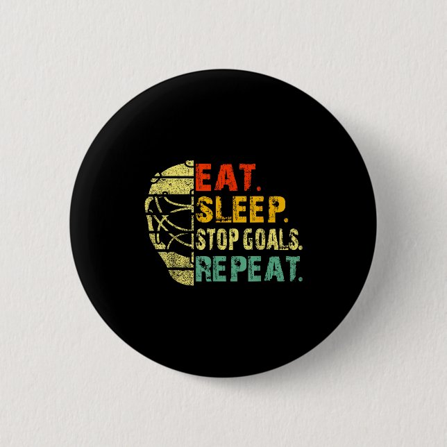 Chapa Redonda De 5 Cm Retro Funny Eat Sleep Stop Goals Repeat Ice Hockey (Anverso)