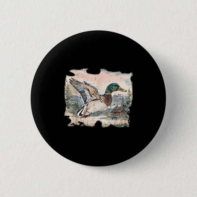 Chapa Redonda De 5 Cm Retro Funny Mallard Duck Waterfowl Hunting Cozy Se (Anverso)