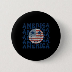 Chapa Redonda De 5 Cm Retro Groovy América Usa Sonrisa Cara Patriótica 4