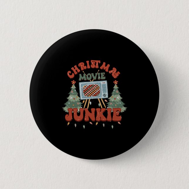 Chapa Redonda De 5 Cm Retro Groovy Christmas Movie Junkie Merry Xmas Tre (Anverso)