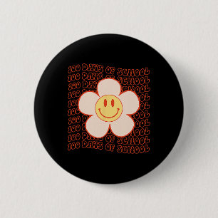 Chapa Redonda De 5 Cm Retro Groovy Happy Face 100 Días De Curso Escolar