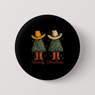 Chapa Redonda De 5 Cm Retro Howdy Navidades Cowboy Christmas Tree Wester