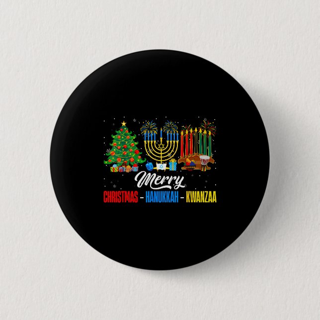 Chapa Redonda De 5 Cm Retro Merry Christmas Hanukkah Kwanzaa Happy Holid (Anverso)