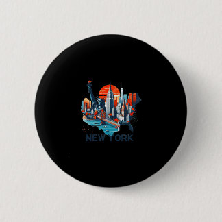 Chapa Redonda De 5 Cm Retro New York Skyline Silhouette 