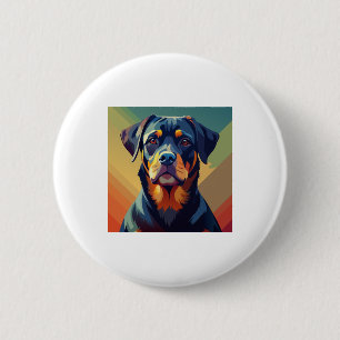 Chapa Redonda De 5 Cm Retro Pop Art Rottweiler - Retrato de Perro Colori