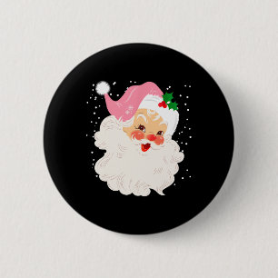 Chapa Redonda De 5 Cm Retro Santa Face en San Vintage Gorra Rosa