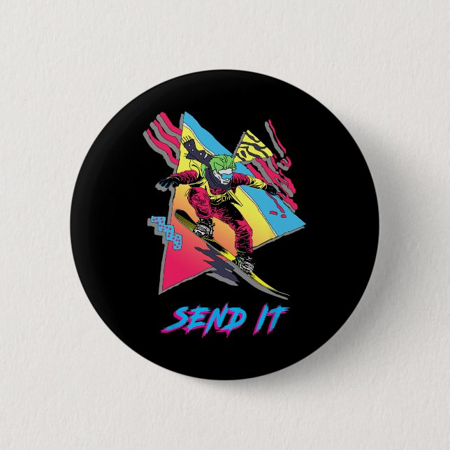 Chapa Redonda De 5 Cm Retro Snowboarding Adventure Graphic Send It (Anverso)