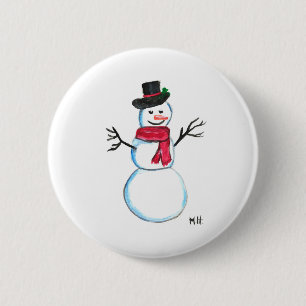 Chapa Redonda De 5 Cm Retro Snowman lindo Navidad vintage divertida acua