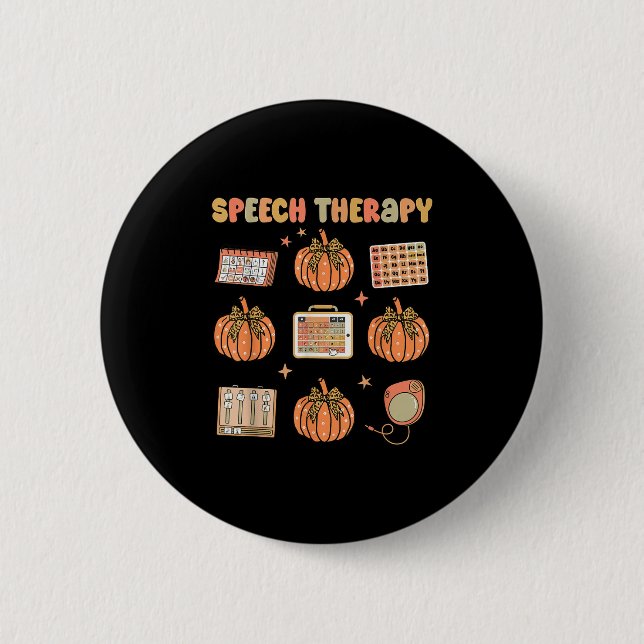 Chapa Redonda De 5 Cm Retro Speech Therapy Slp Fall Pumpkin Speech Thera (Anverso)