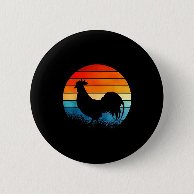 Chapa Redonda De 5 Cm Retro Sunset Rooster Chicken Lover  (Anverso)