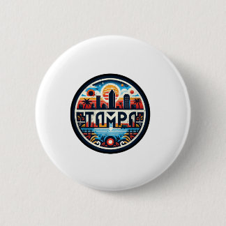 Chapa Redonda De 5 Cm Retro Tampa Florida - Tampa Bay Downtown Skyline F