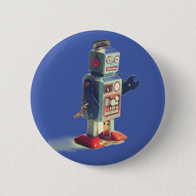 Chapa Redonda De 5 Cm Retro Toy Robot (Anverso)