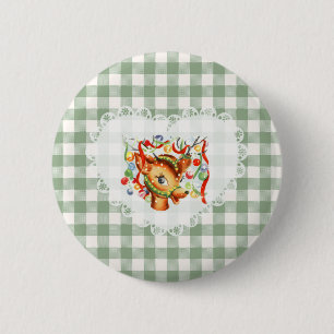Chapa Redonda De 5 Cm Retro Vintage Coquette Baby Animals Deer Gingham
