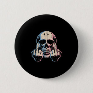 Chapa Redonda De 5 Cm Retro Vintage Skull Face Funny Middle Finger Graph