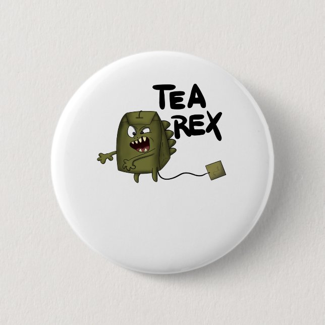 Chapa Redonda De 5 Cm rex de té, dinosaurio divertido (Anverso)