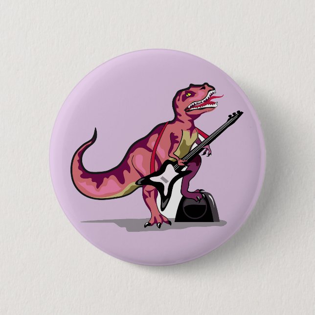 Chapa Redonda De 5 Cm Rex Tyrannosaurus Tocando La Guitarra. (Anverso)