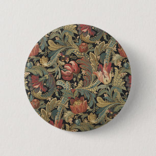 Chapa Redonda De 5 Cm Rica Tapicería de Brocado Floral Antiguo Victorian