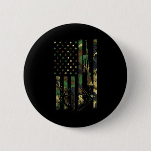 Chapa Redonda De 5 Cm Rifle Camuflaje Bandera Americana Ciervo Caza Antí