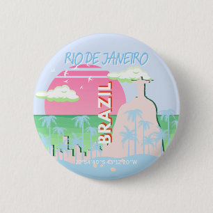Chapa Redonda De 5 Cm Río de Janeiro Brasil Ilustracion azul de viajes d