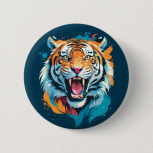 Chapa Redonda De 5 Cm Roaring Tiger Face