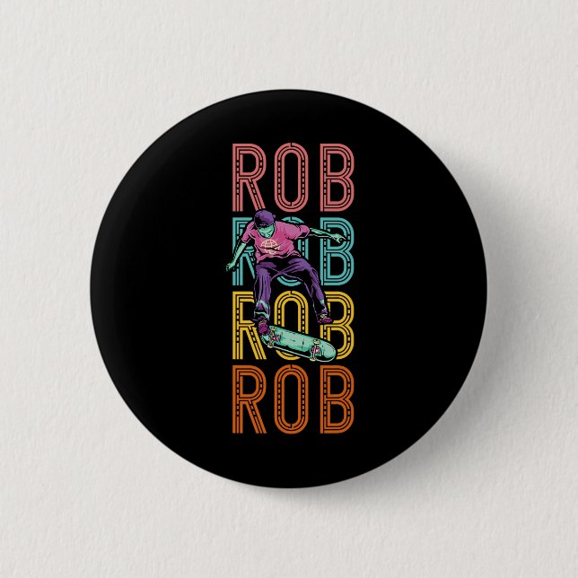 Chapa Redonda De 5 Cm Rob Custom Skateboarding Hob  (Anverso)