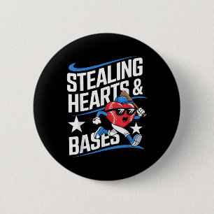 Chapa Redonda De 5 Cm Robando corazones y bases en el Béisbol Día de San