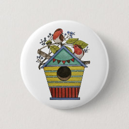 Chapa Redonda De 5 Cm Robins Con Arándanos Y Aves