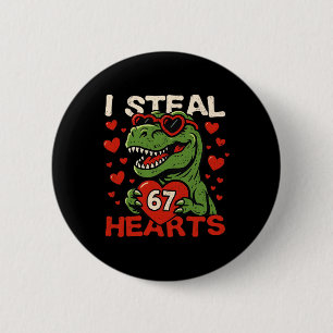 Chapa Redonda De 5 Cm Robo Corazones 67 Funny Valentine T-rex Dinosaurio
