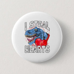 Chapa Redonda De 5 Cm Robo Corazones Dinosaurio Día de San Valentín T Re