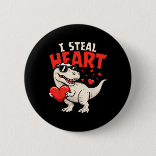 Chapa Redonda De 5 Cm Robo Corazones Dinosaurios San Valentín Para Niños