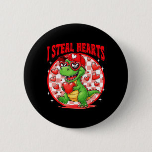 Chapa Redonda De 5 Cm Robo Corazones T-rex Dino Por Niño Valentines Todd