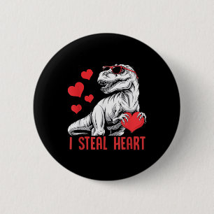 Chapa Redonda De 5 Cm Robo corazones T-rex Dinosaur Valentine Niños