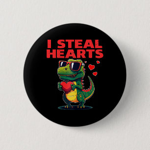 Chapa Redonda De 5 Cm Robo Corazones T-rex Lindo Día de San Valentín