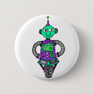 Chapa Redonda De 5 Cm Robot arnie, morado y verde