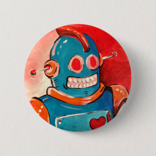 Chapa Redonda De 5 Cm Robot azul