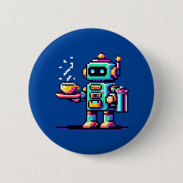 Chapa Redonda De 5 Cm Robot Barista - Diseño del Café de Arte Pixel Love