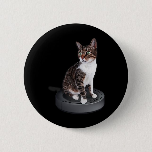 Chapa Redonda De 5 Cm Robot Cat Vacuum Cleaner Feline Animal Cute Cat (Anverso)