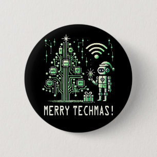 Chapa Redonda De 5 Cm Robot de IA con árbol de Navidad tecnológico - Tec