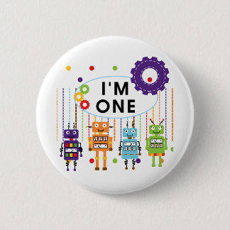 Chapa Redonda De 5 Cm Robot First Birthday Tshirts y regalos
