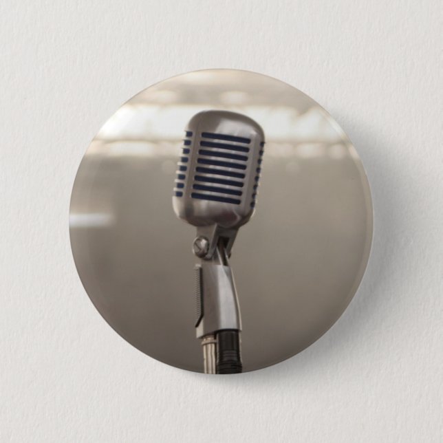 Chapa Redonda De 5 Cm Rock And Roll Microphone (Anverso)