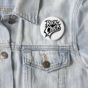 Chapa Redonda De 5 Cm Rock Chick - Tipografía Negrita en blanco y negro