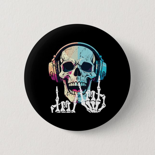 Chapa Redonda De 5 Cm Rock Hand Halloween disfraz Guay Rock Rocker (Anverso)